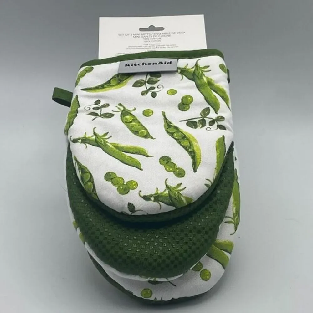 Kitchen Aid Mini Oven Mitts Green‎ Spring Garden Peas Set of Two NWT